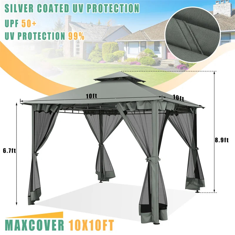 Heavy Duty Gazebo Double Roof with Metal Frame for Patio,