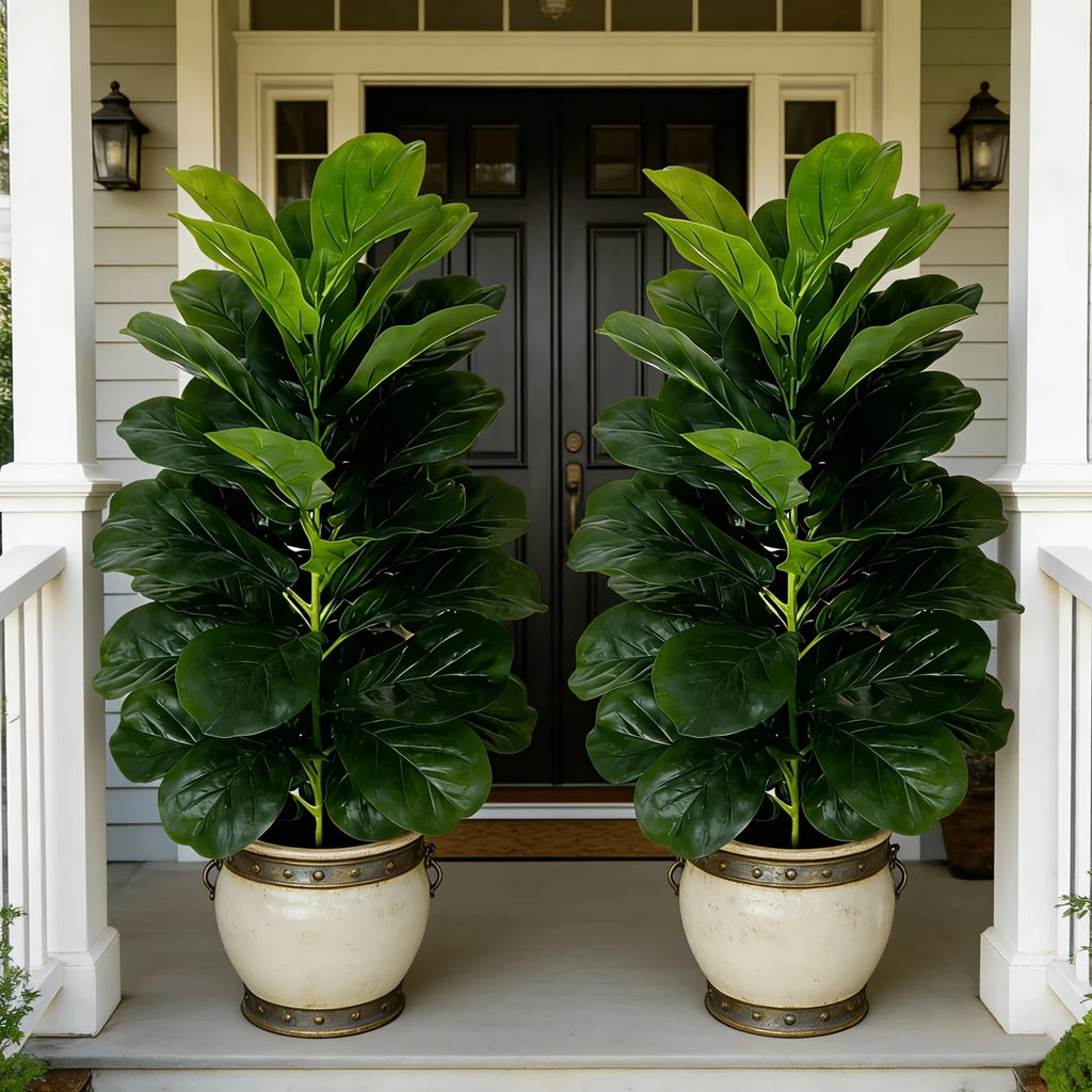 3ft Artificial Fiddle Leaf Fig Tree 2 Pack with White Pot,