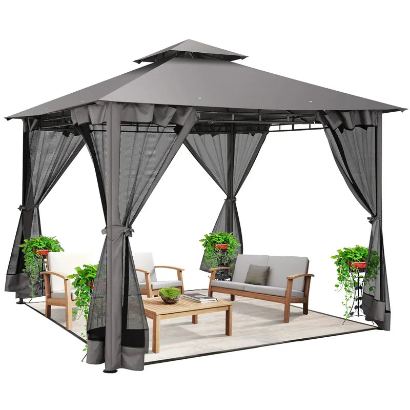 Heavy Duty Gazebo Double Roof with Metal Frame for Patio,