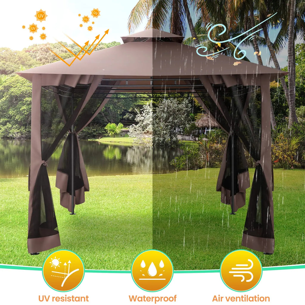Heavy Duty Gazebo Double Roof with Metal Frame for Patio,