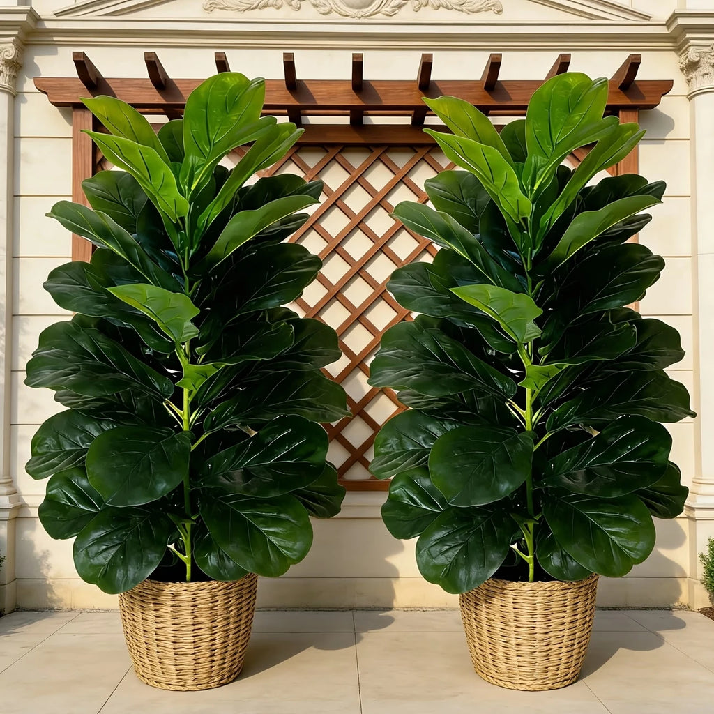 3ft Artificial Fiddle Leaf Fig Tree 2 Pack with White Pot,