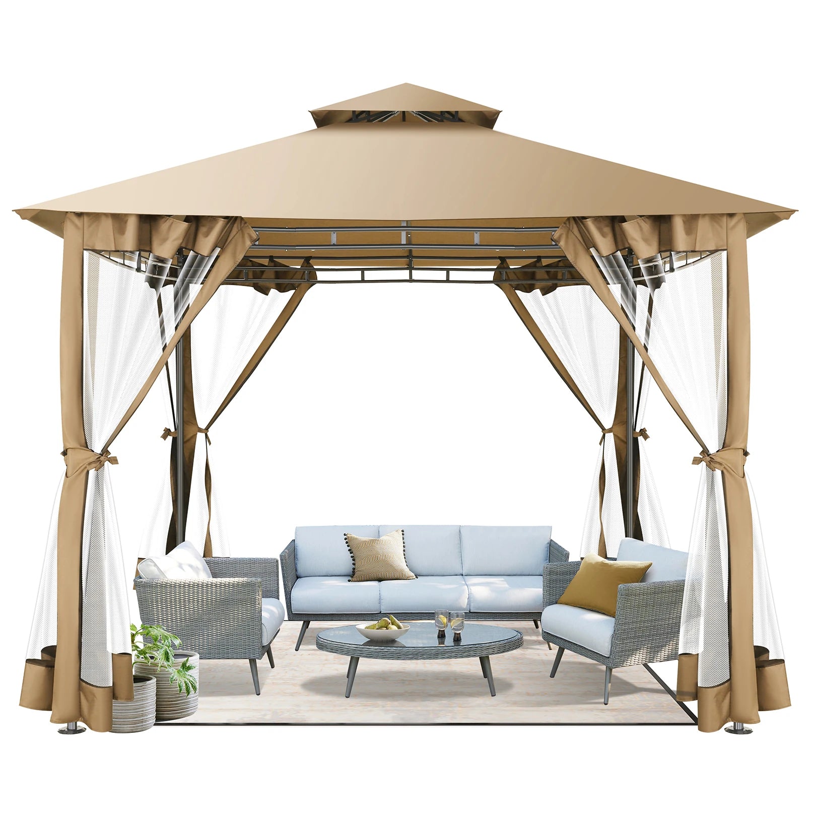 Heavy Duty Gazebo Double Roof with Metal Frame for Patio,