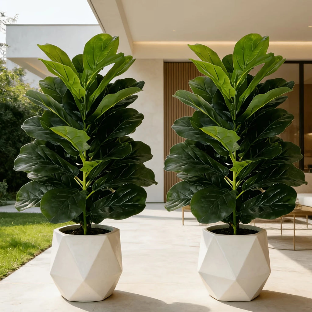 3ft Artificial Fiddle Leaf Fig Tree 2 Pack with White Pot,