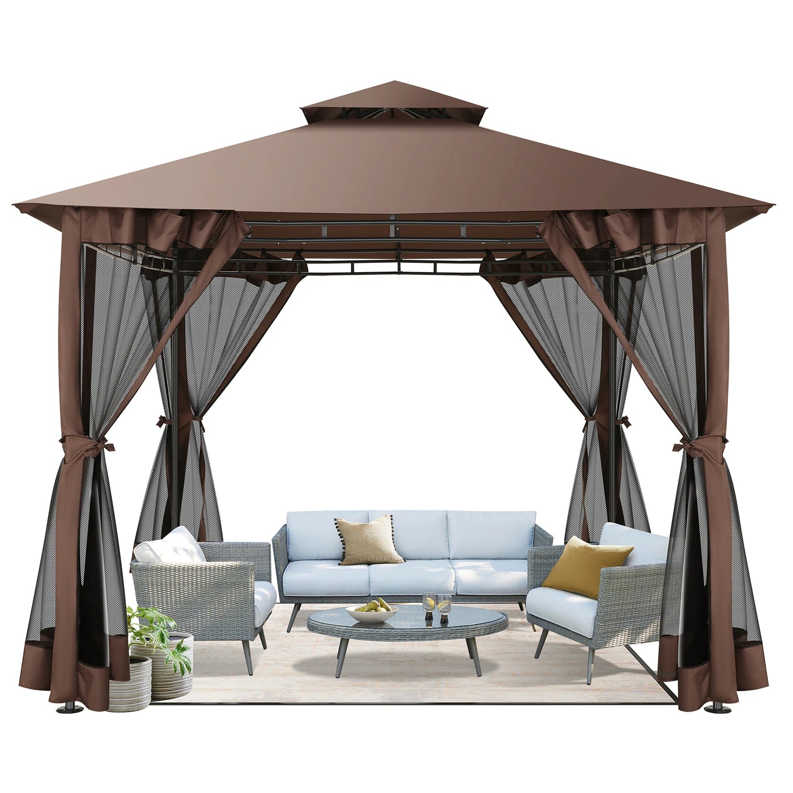 Heavy Duty Gazebo Double Roof with Metal Frame for Patio,