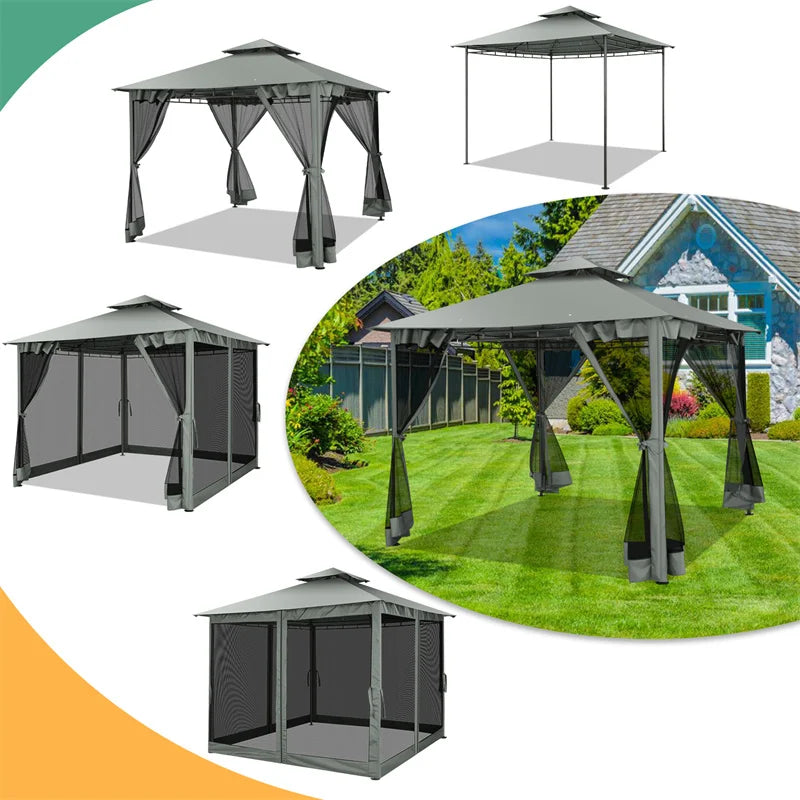 Heavy Duty Gazebo Double Roof with Metal Frame for Patio,