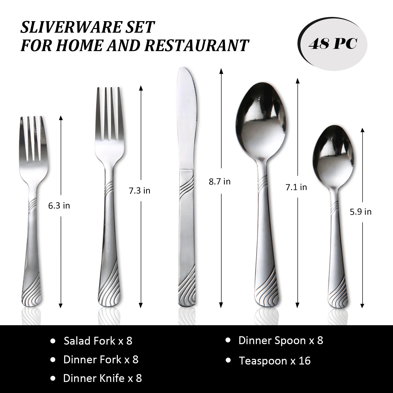 48 Pcs Cutlery Set For 8 Stainless Steel Flatware Set