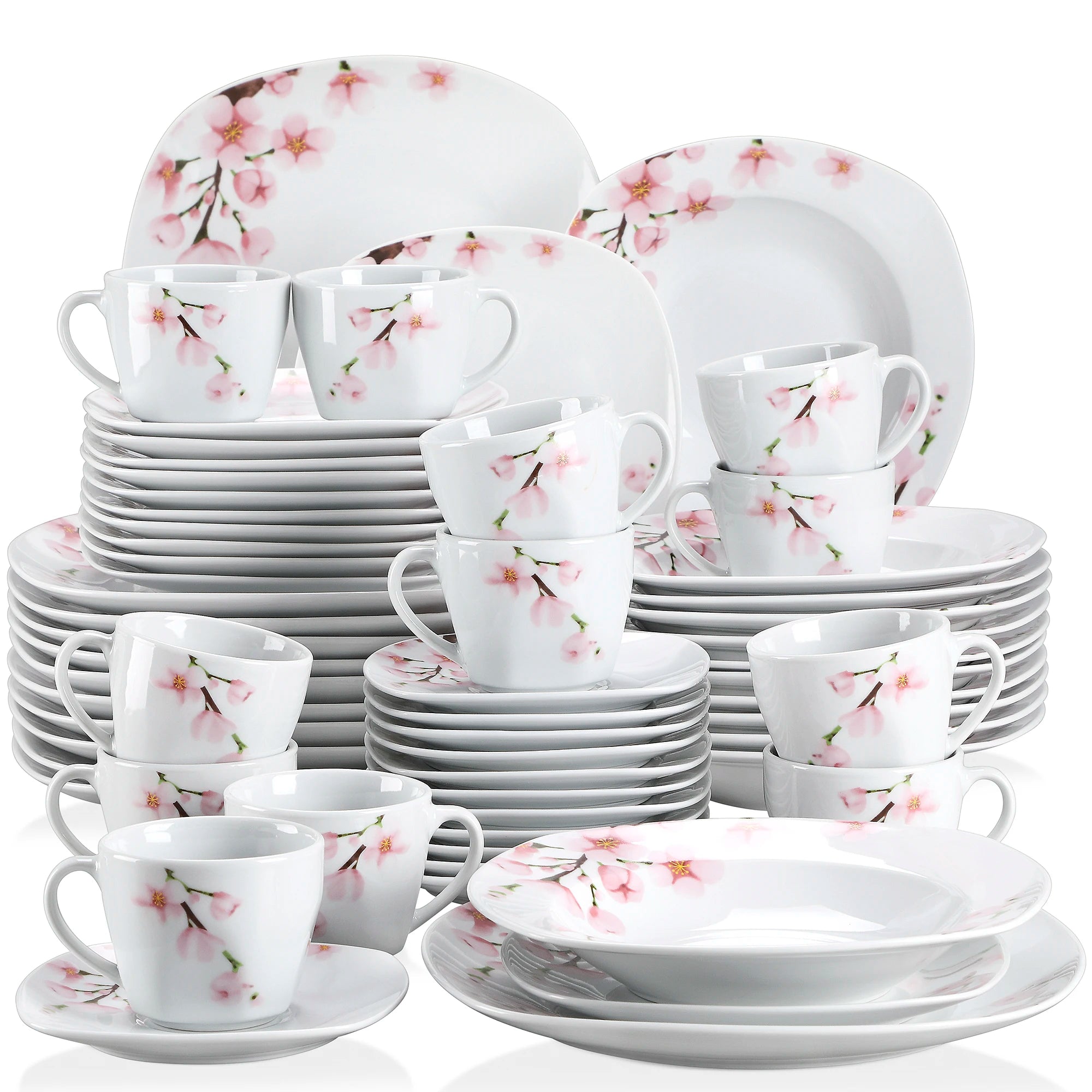 VEWEET ANNIE Pink Floral Porcelain Plate Set