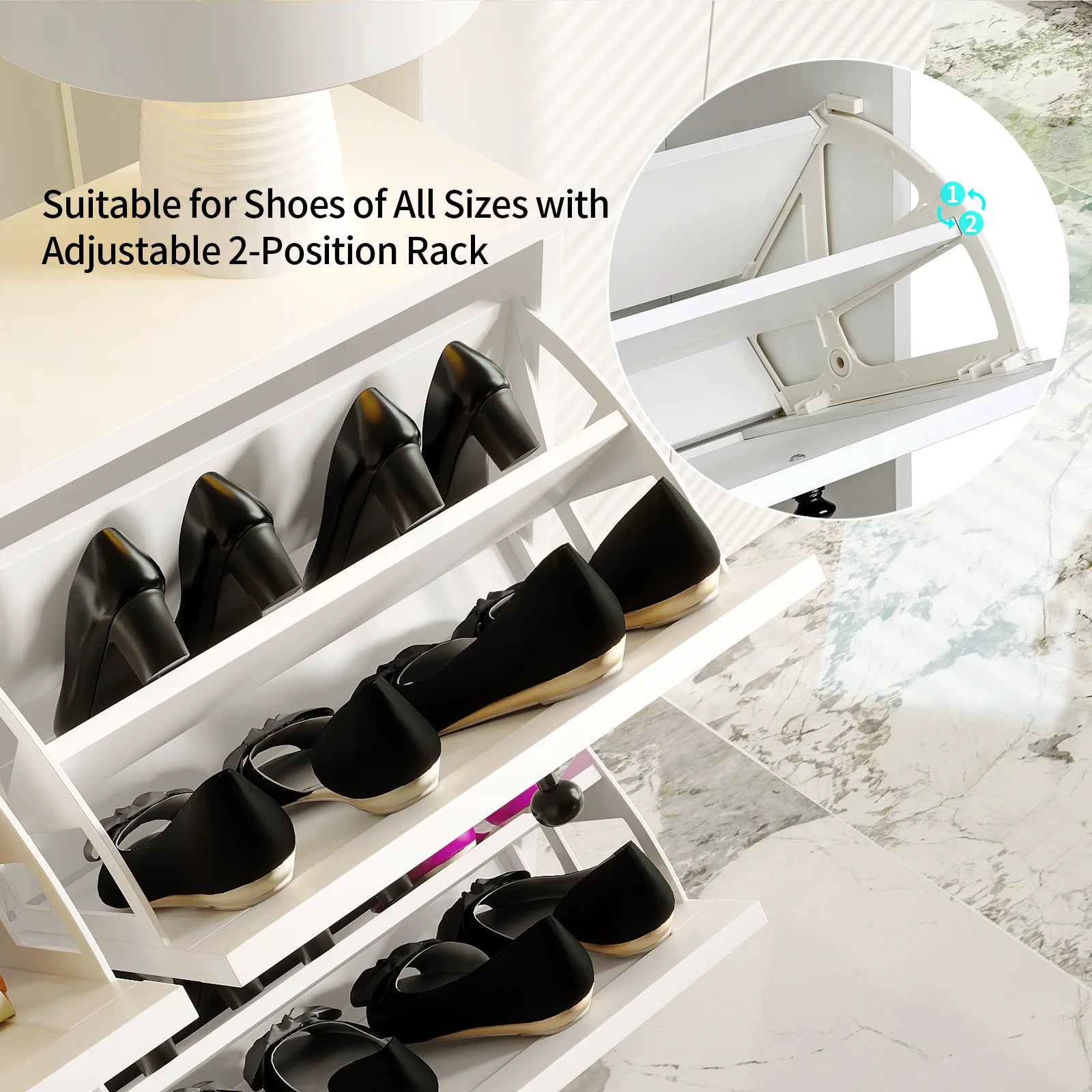 Freestanding Shoe Cabinet with Flip Drawers,