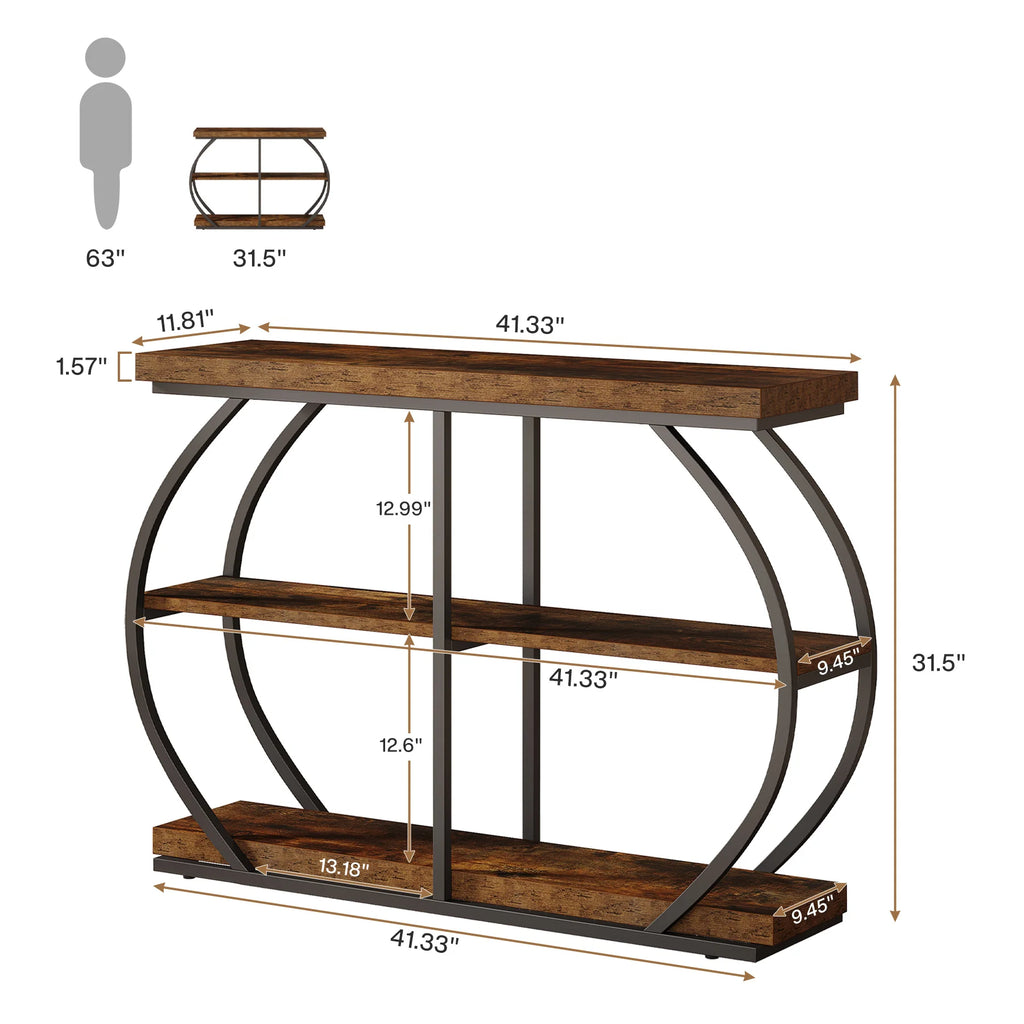 Industrial 3-Tier Arched metal Frame Console Table