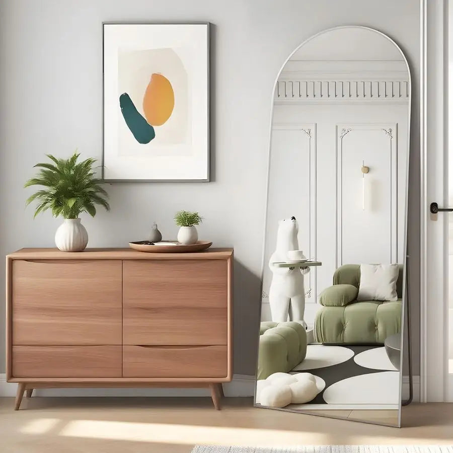 White Arch Full Length Floor Mirror with Stand