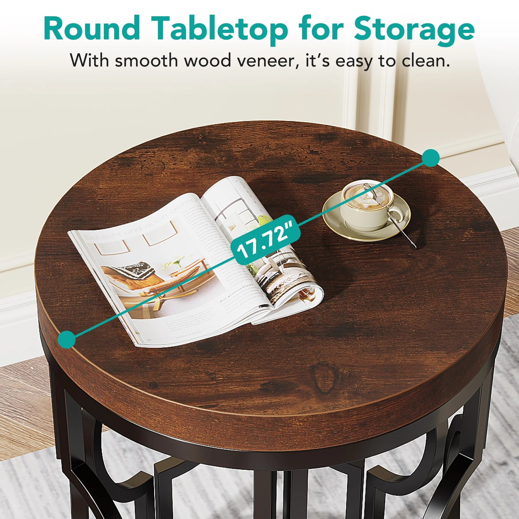 Industrial  Round Side Table with Metal Hollow Frame