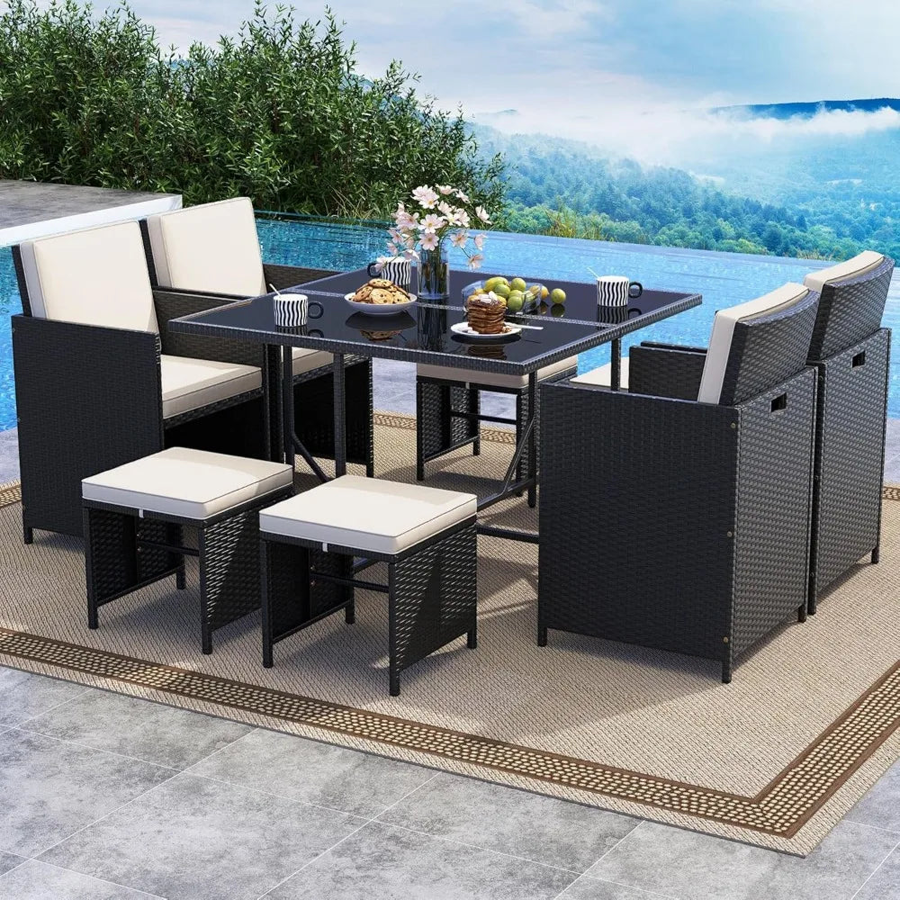 9 Piece Patio Dining Set, with Tempered Glass