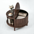 Round Coffee Table with Flip-Top Storage Fluted Center