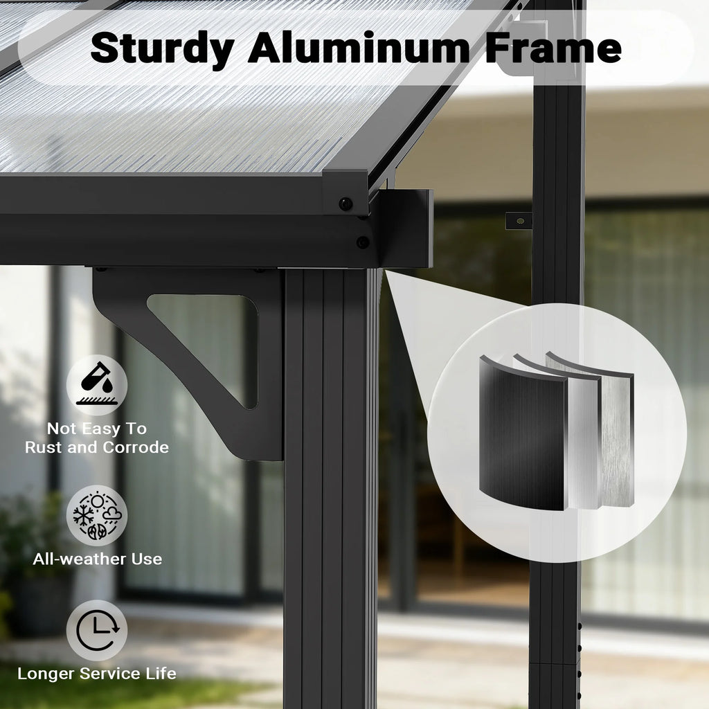 Polar Aurora Gazebo, Wall-Mounted Gazebo with Aluminum Frame & Polycarbonate Roof, Hardtop Pergola, Awnings for Patio, Backyard