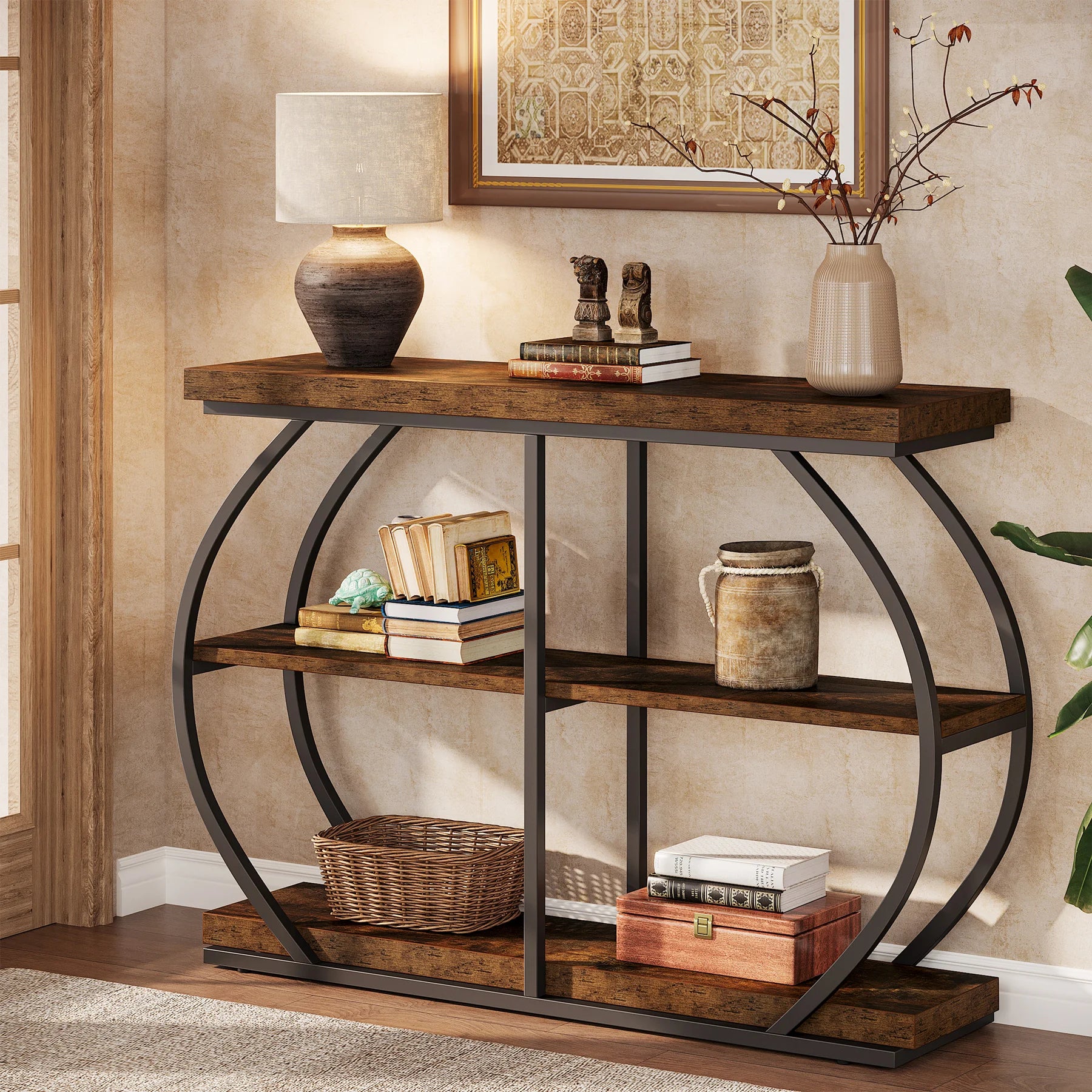 Industrial 3-Tier Arched metal Frame Console Table