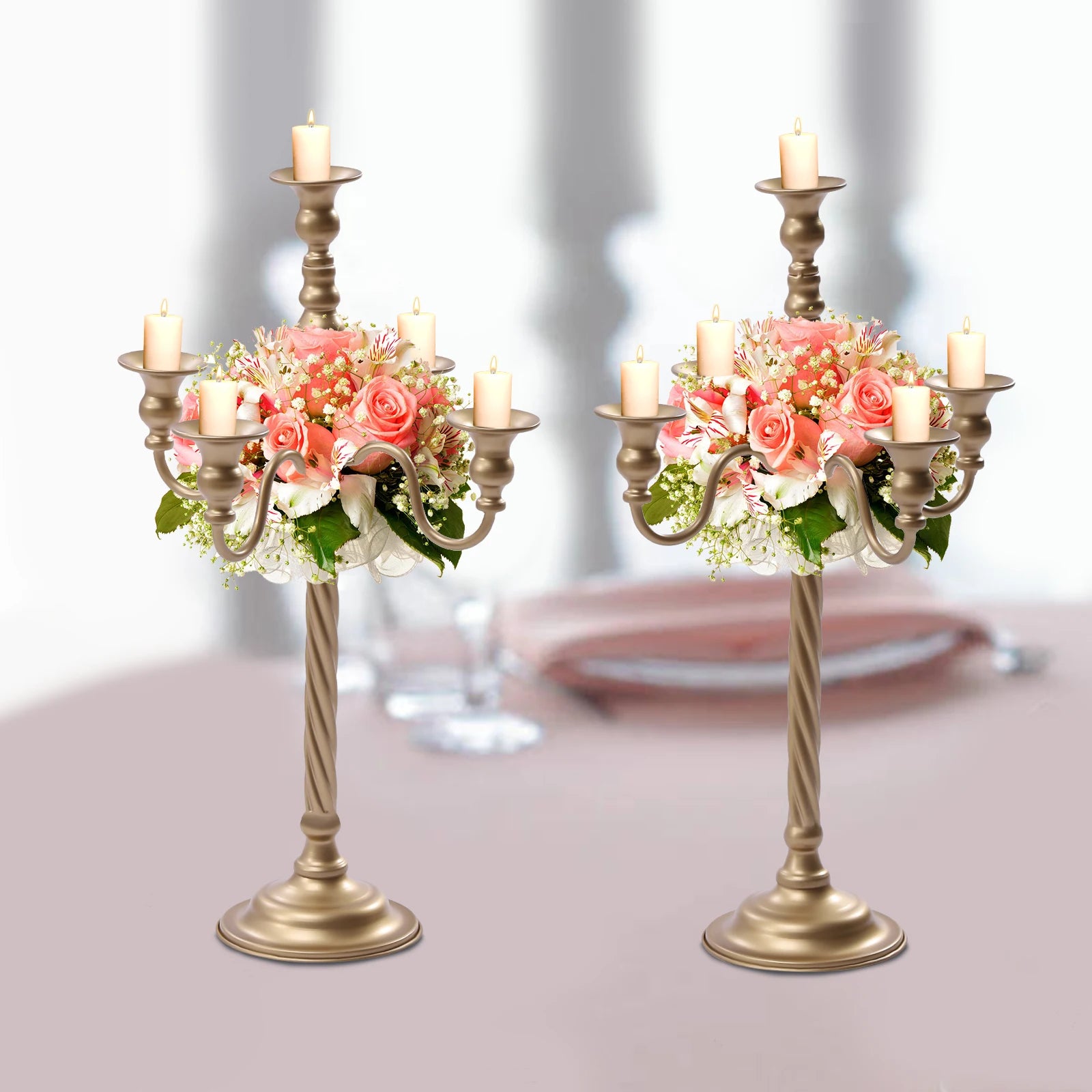 20 Inch Tall  Gold Candelabra Centerpiece,