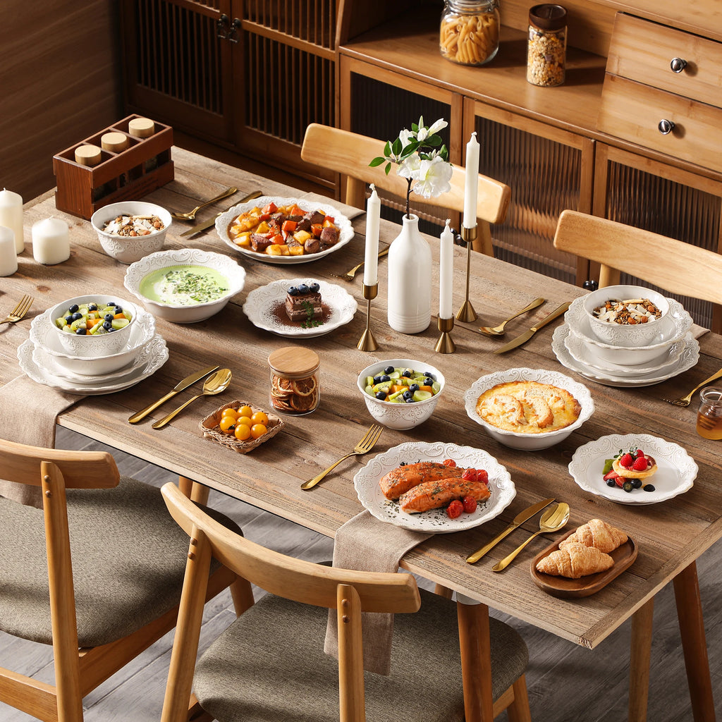 White Relief Stoneware Dinnerware Set