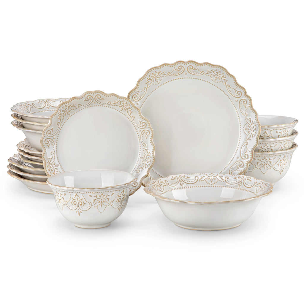 White Relief Stoneware Dinnerware Set