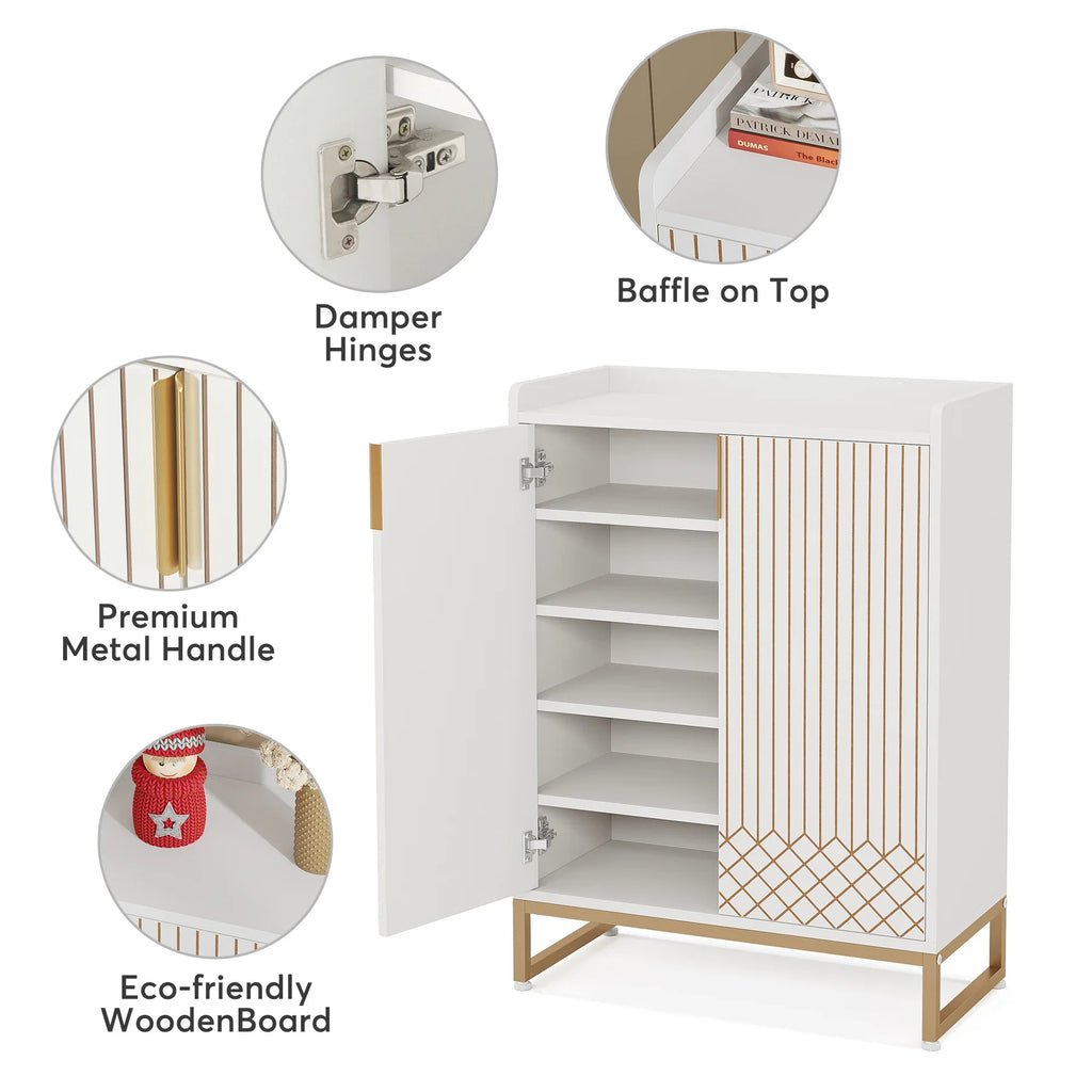 White  5-Tier Shoe Cabinets with Doors