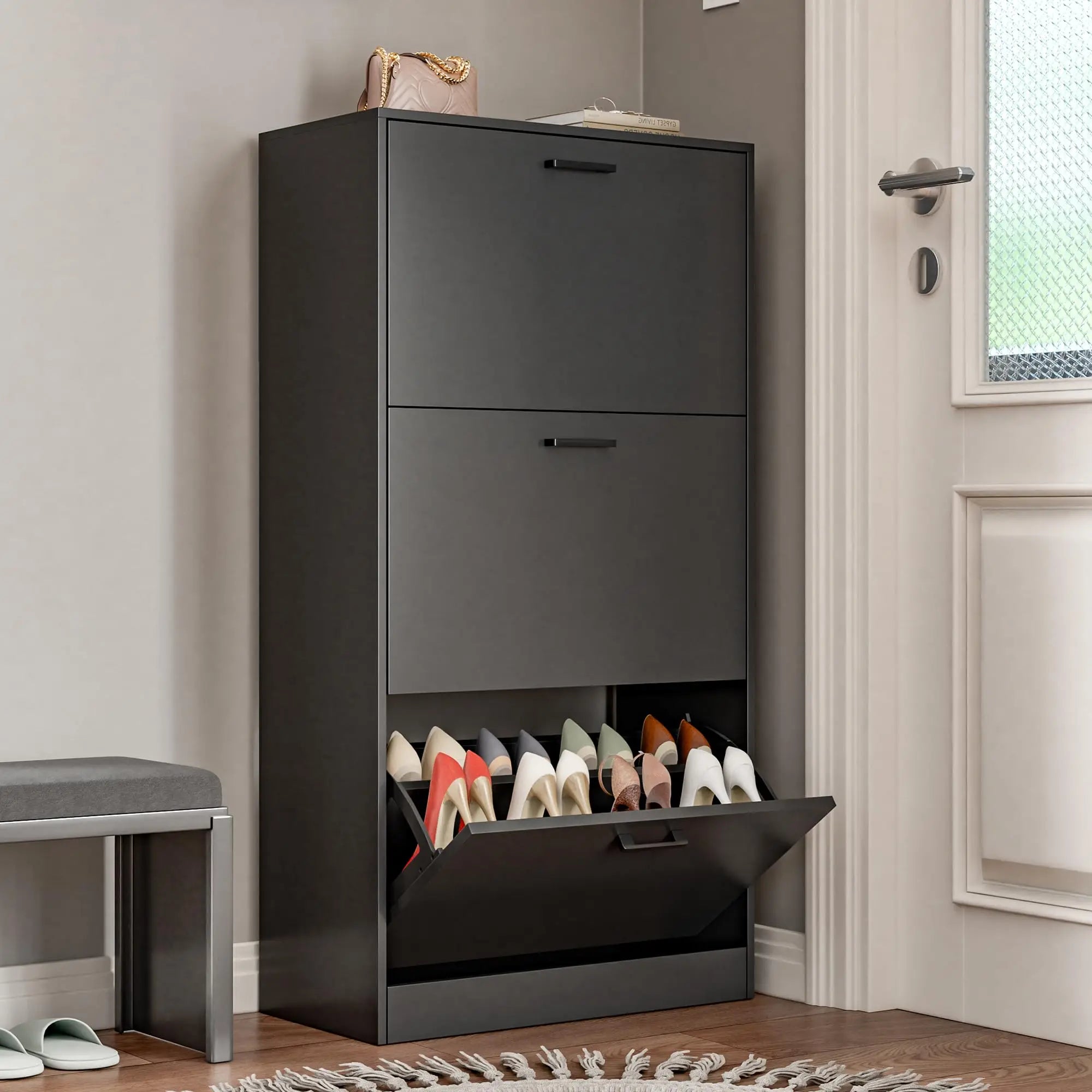 Freestanding Shoe Storage Cabinet, with 2 or 3 Flip drawers