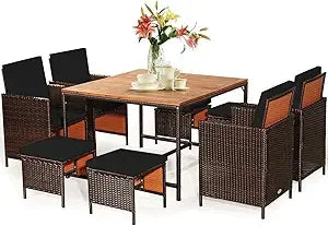 9 Piece Patio Dining Set, with Tempered Glass