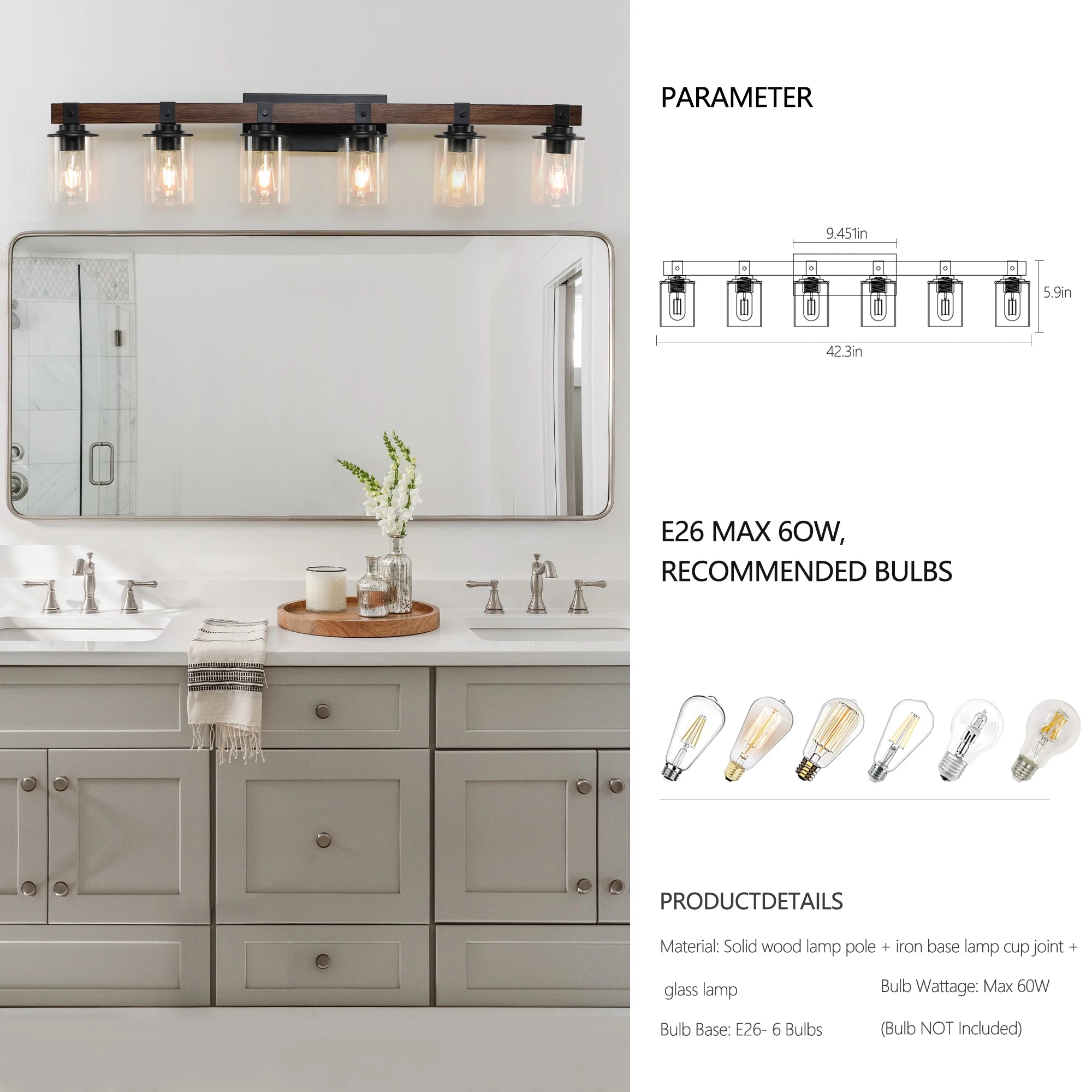 6-Lights Farmhouse Vanity Light Fixture