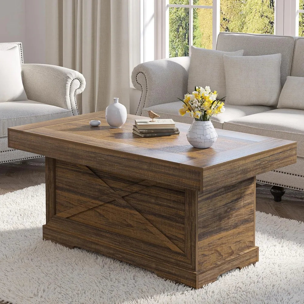 Rustic Wooden Pedestal  Center Table with X-Design