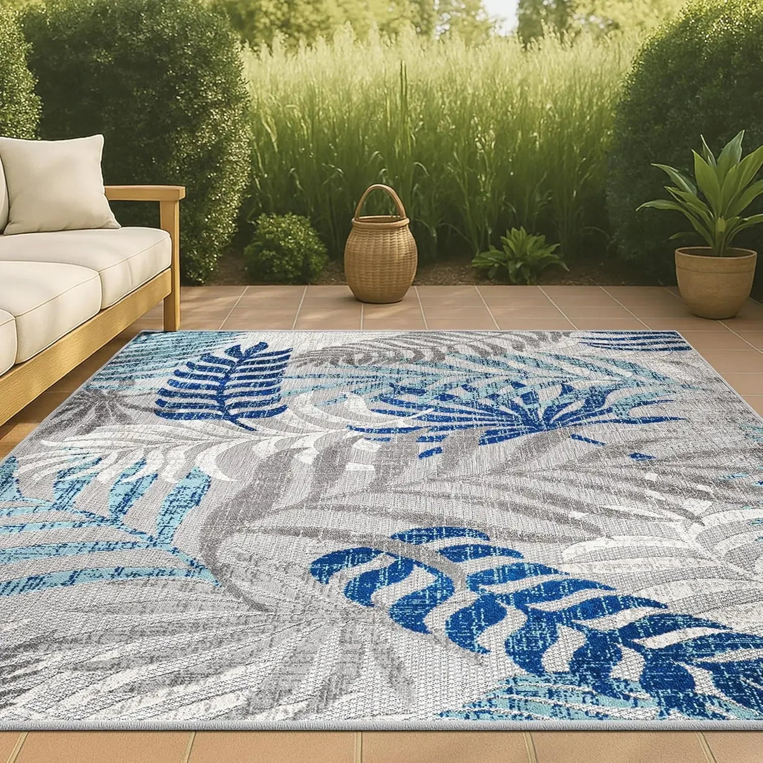 Tropics Palm Leaves Indoor Outdoor Area Rug