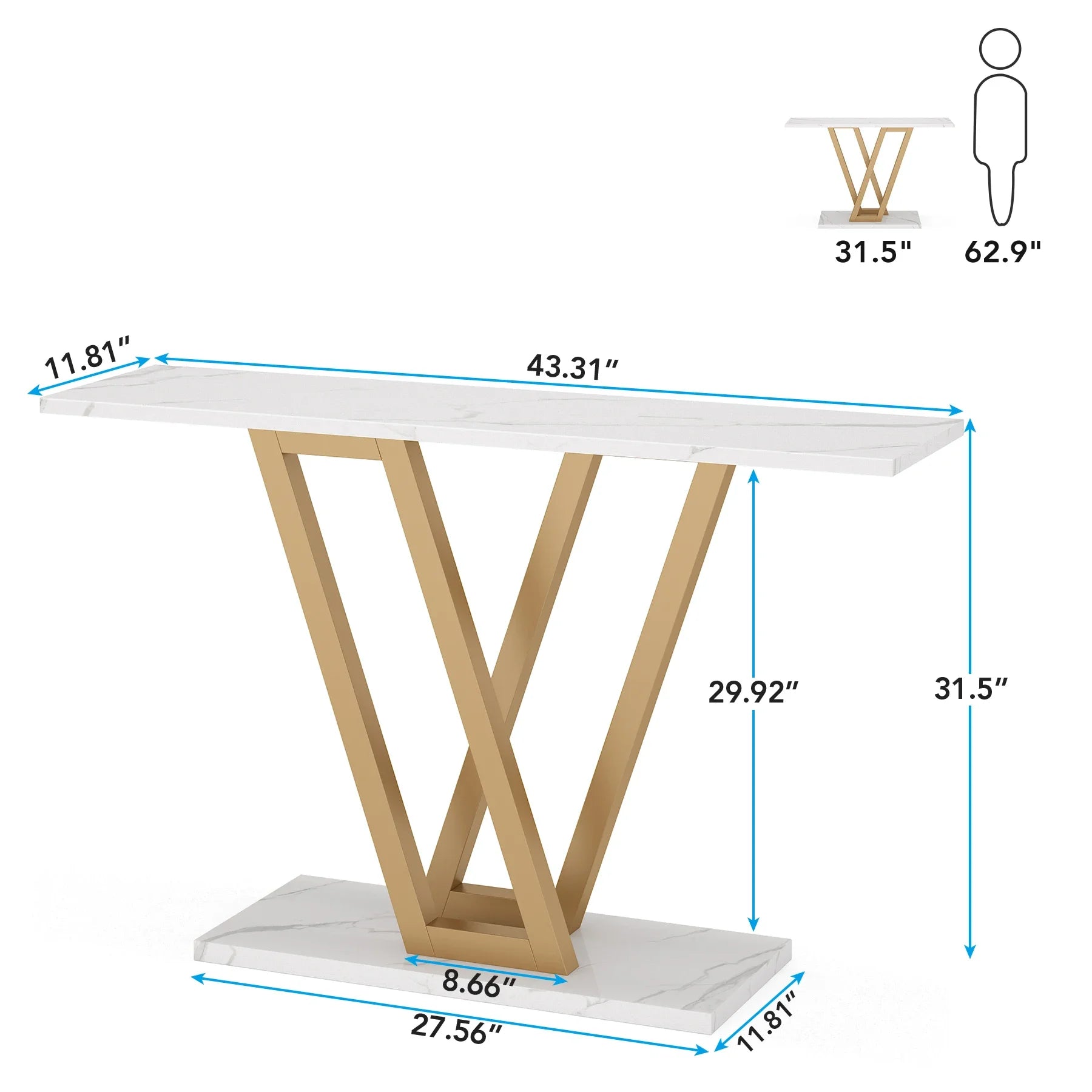 43 Inch Industrial Entryway Console Table