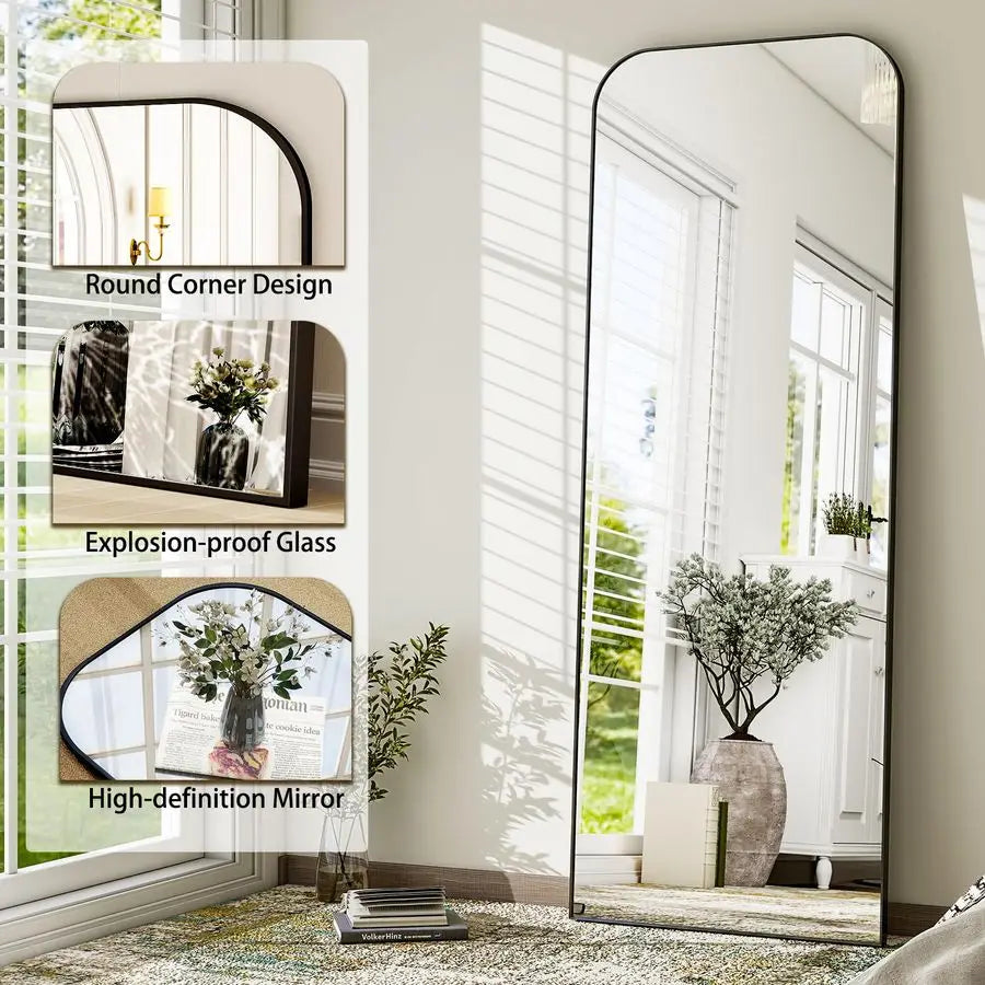 Full Length Mirror, Black Rounded Corner Aluminum Frame