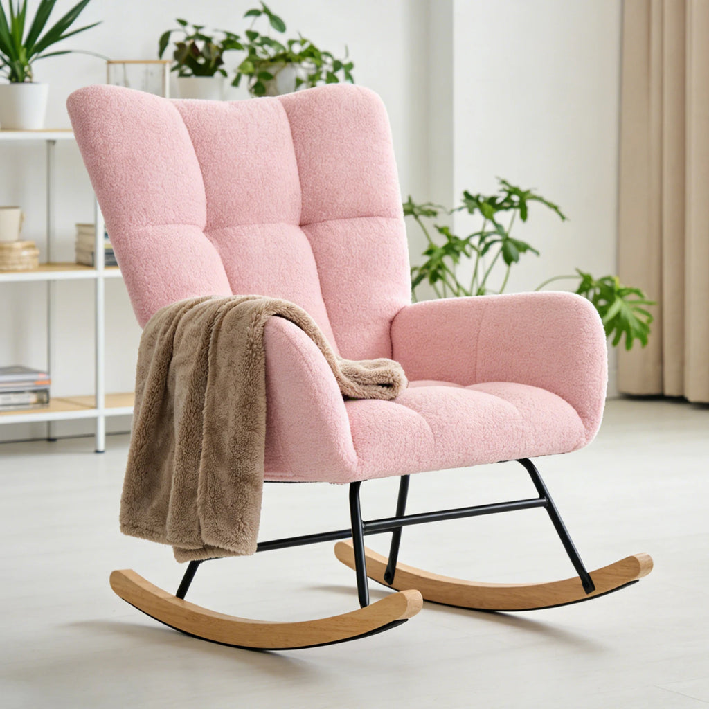 Upholstered  Rocking Chair with High Backrest Armchair
