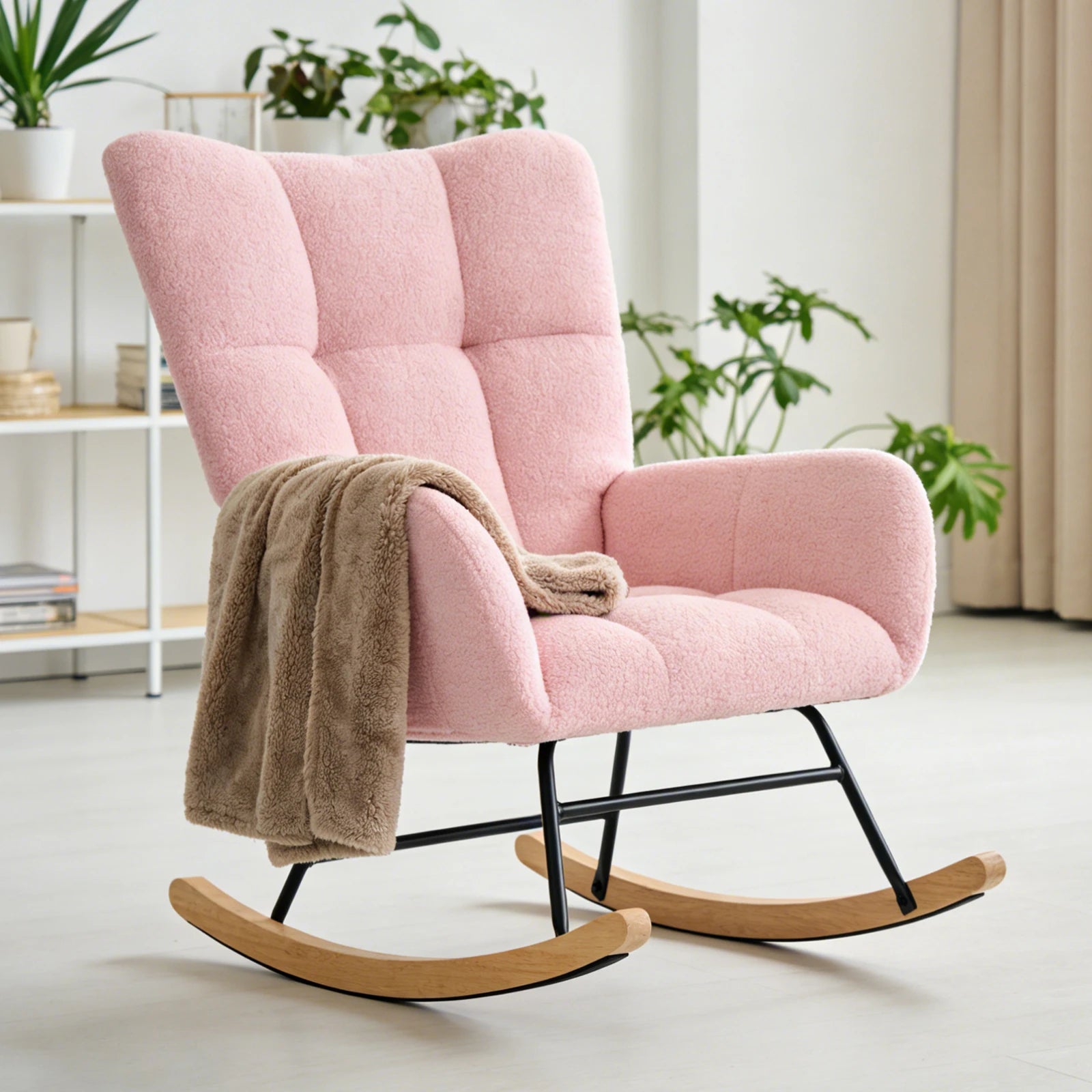 Upholstered  Rocking Chair with High Backrest Armchair