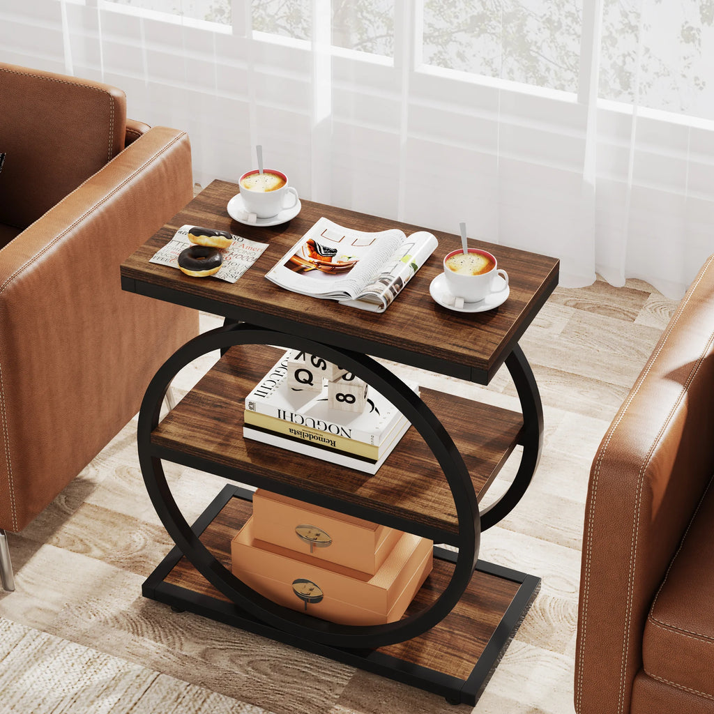Industrial Metal and wooden Small Sofa Side Table