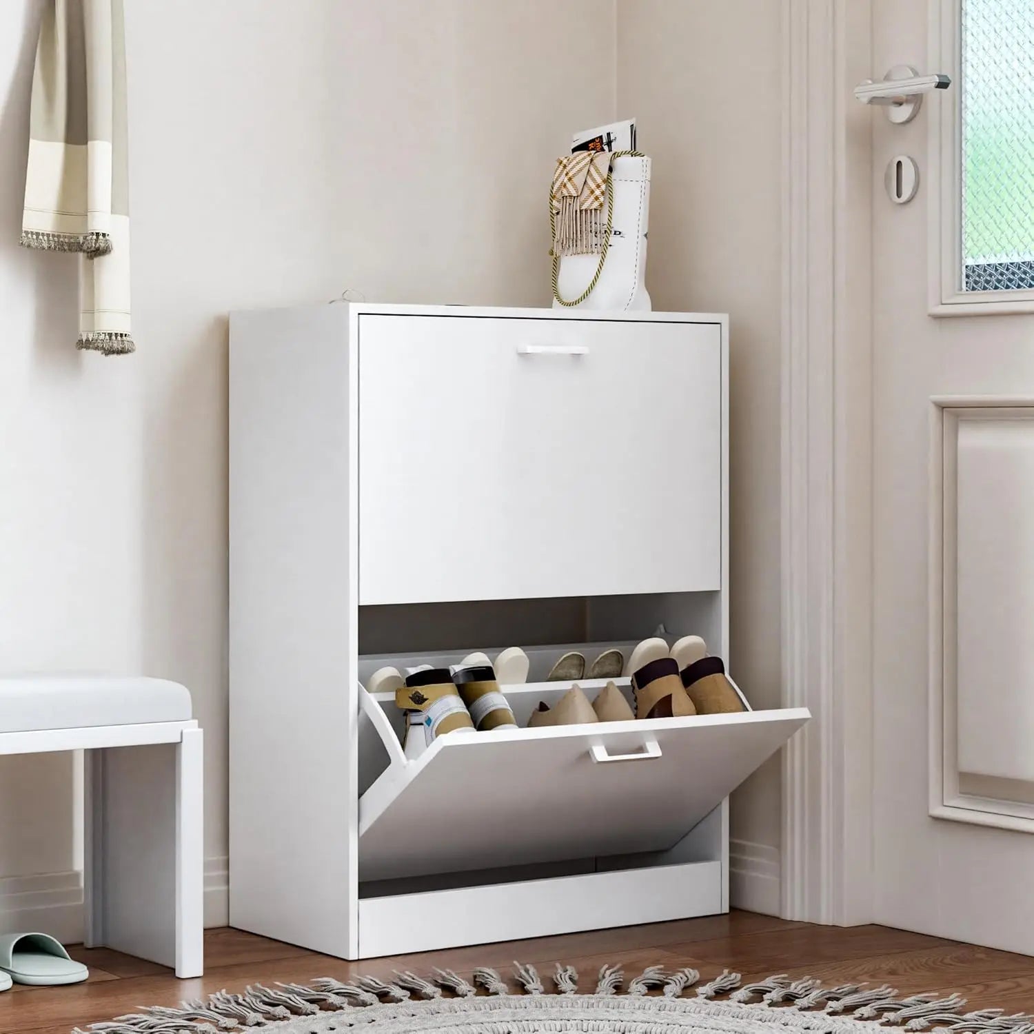 Freestanding Shoe Storage Cabinet, with 2 or 3 Flip drawers