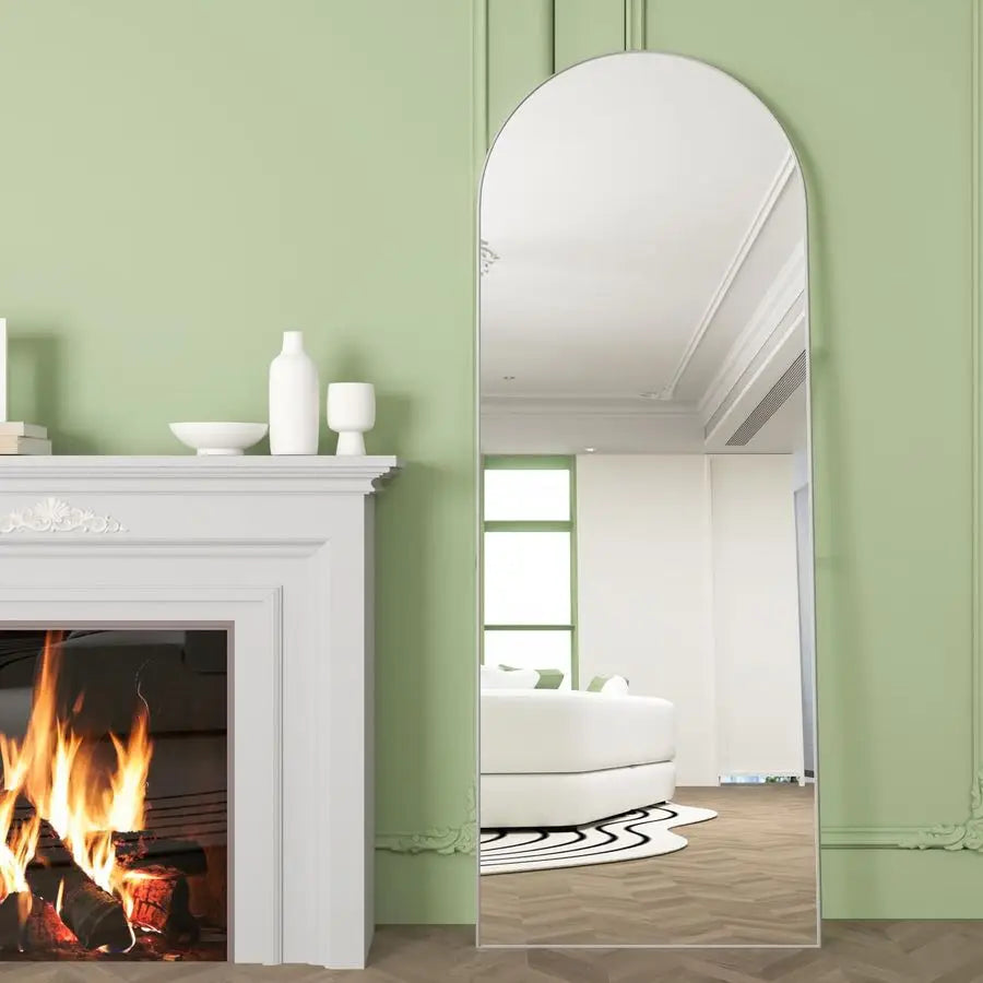 White Arch Full Length Floor Mirror with Stand