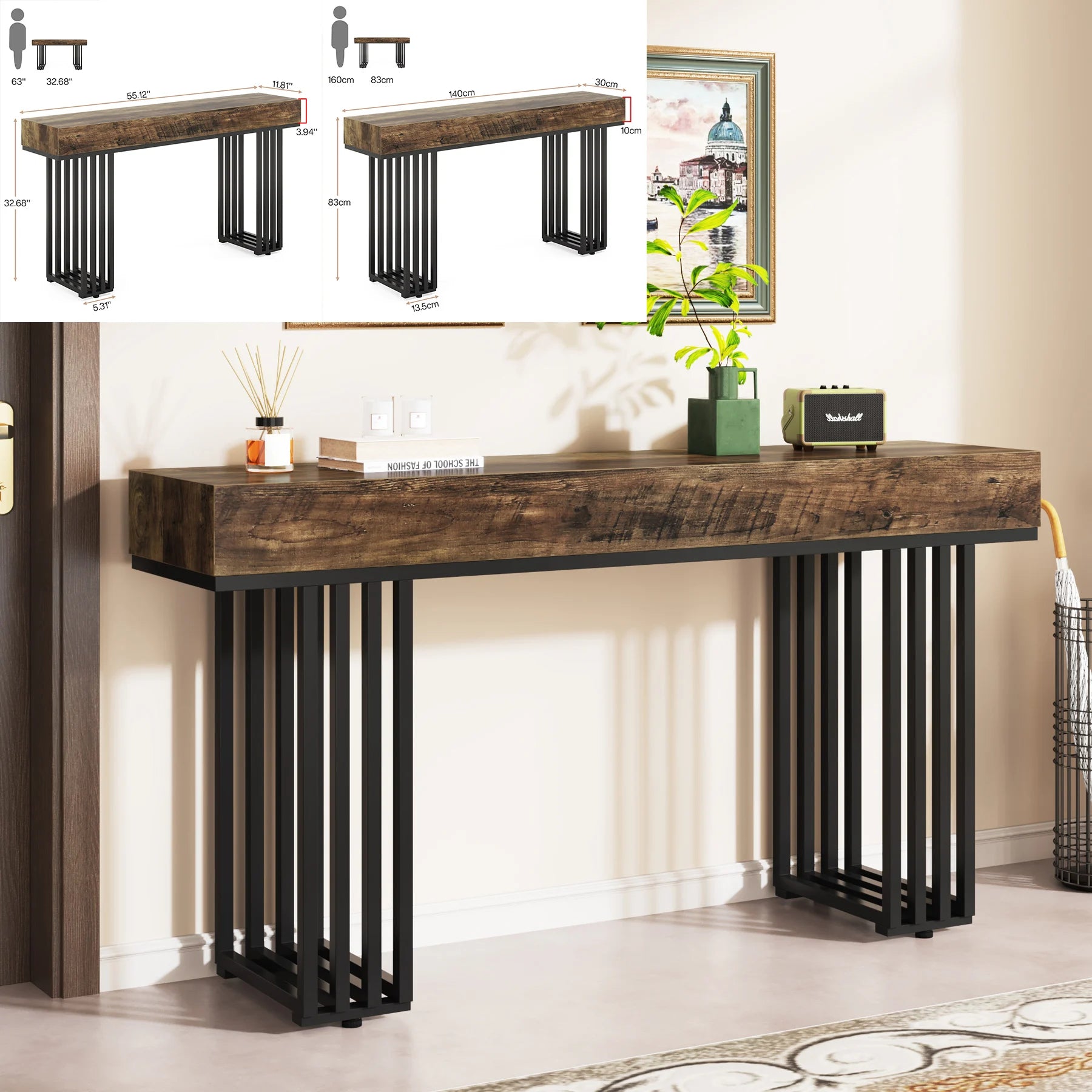 63-Inch Long Farmhouse Wooden  Console Table