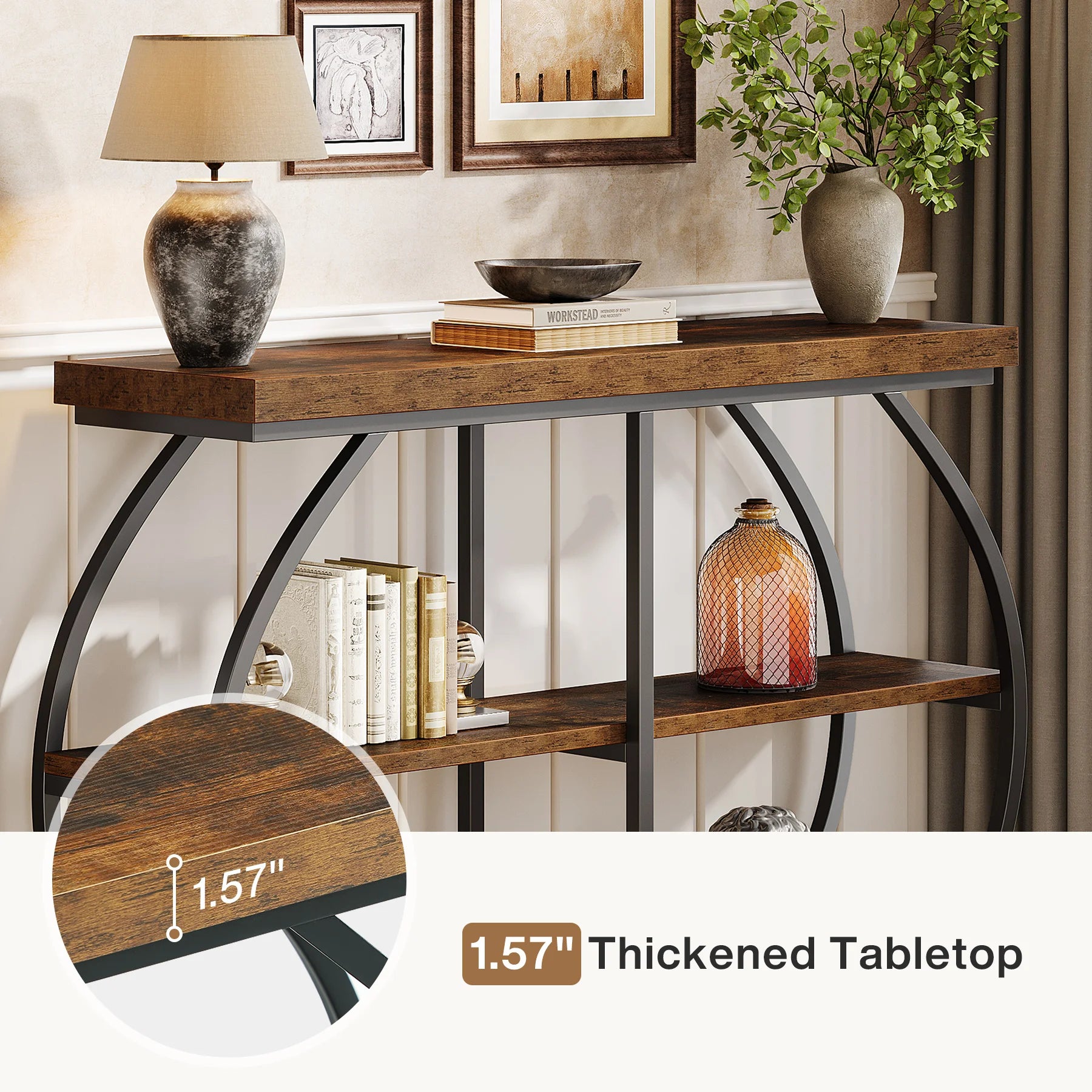Industrial 3-Tier Arched metal Frame Console Table