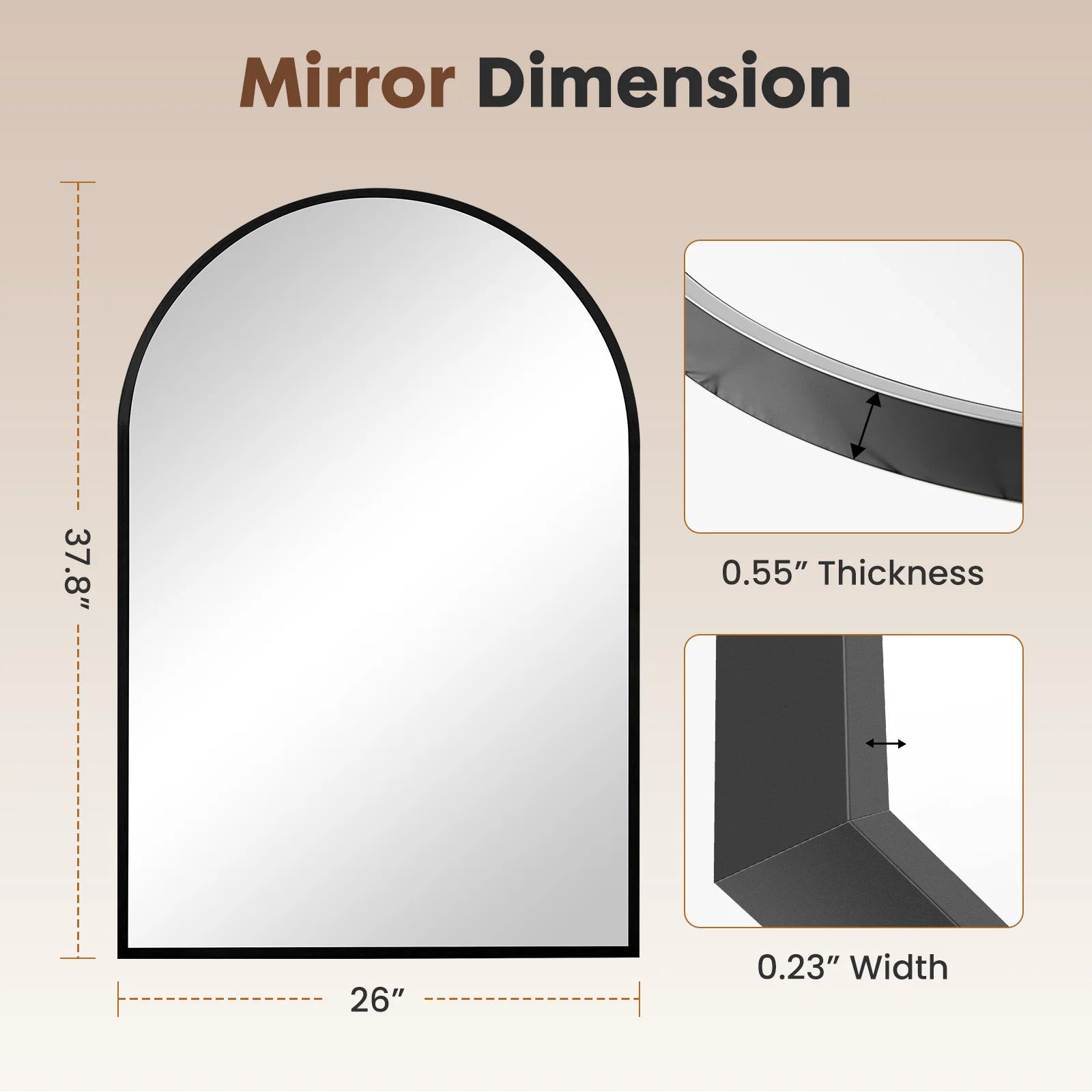 Arched Metal Framed Mirror for Wall