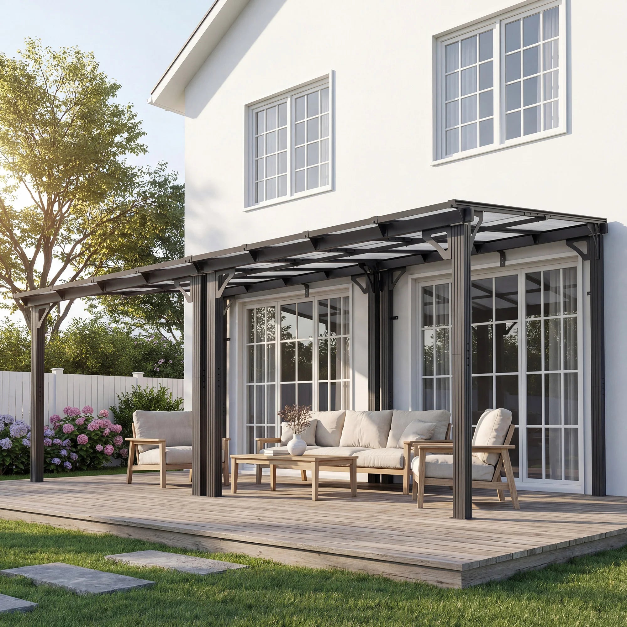 Polar Aurora Gazebo, Wall-Mounted Gazebo with Aluminum Frame & Polycarbonate Roof, Hardtop Pergola, Awnings for Patio, Backyard
