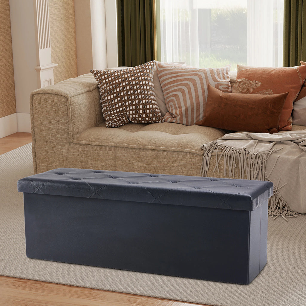 43 Inches Faux Leather Folding Ottoman Storage Footstool
