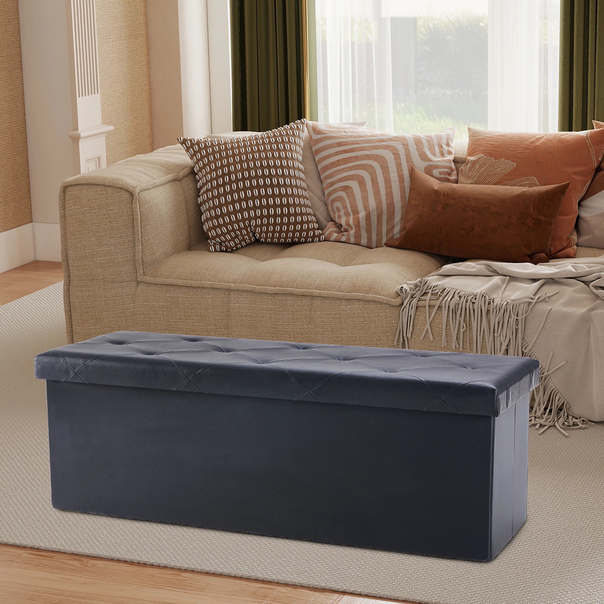 43 Inches Faux Leather Folding Ottoman Storage Footstool