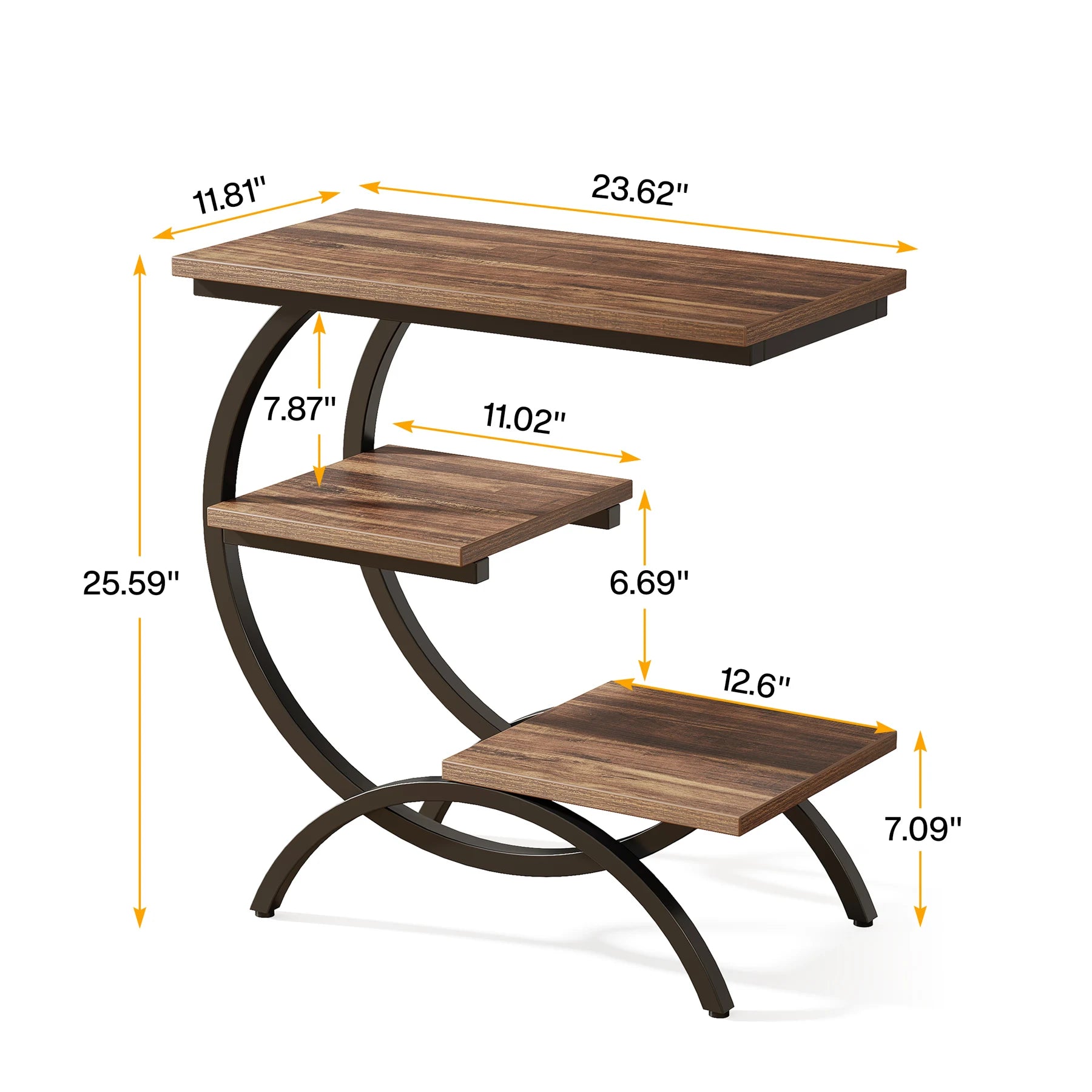 Industrial 3-tier C-Shaped End Table