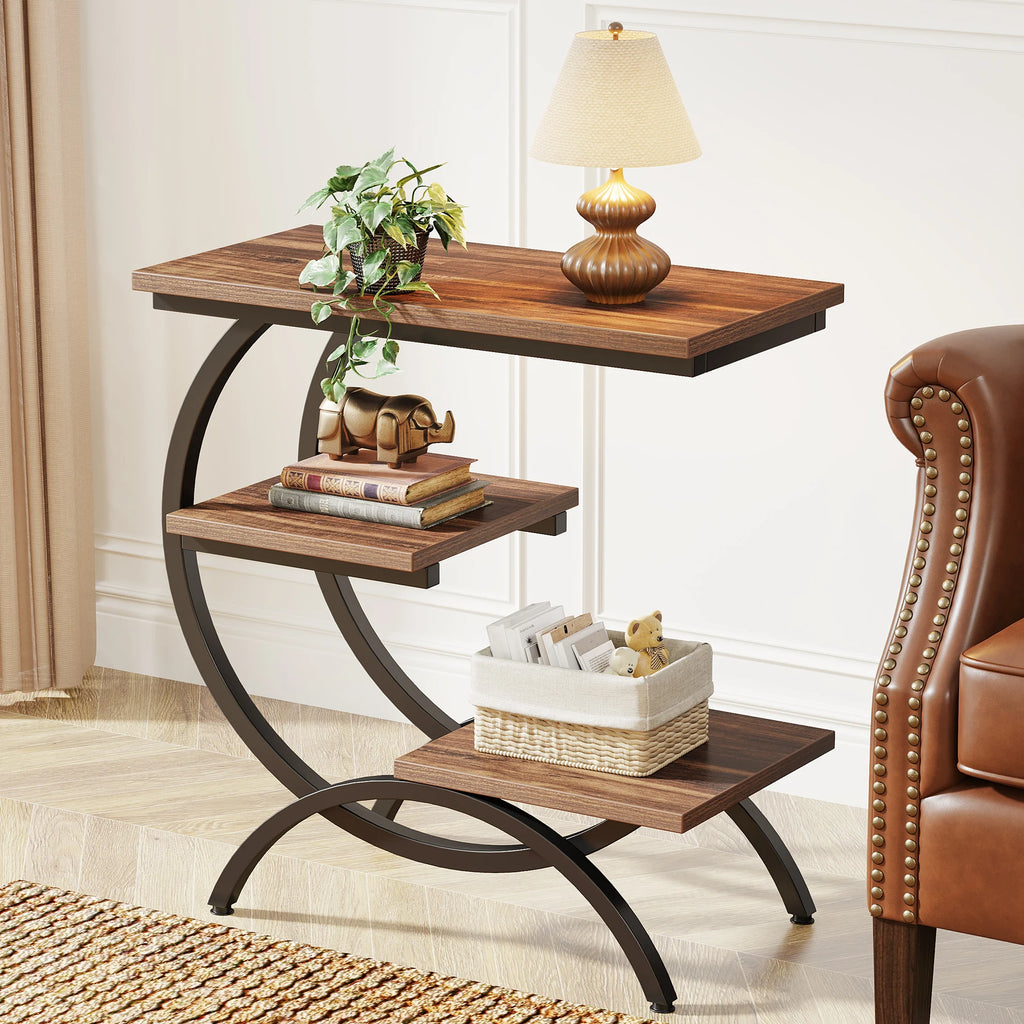 Industrial 3-tier C-Shaped End Table