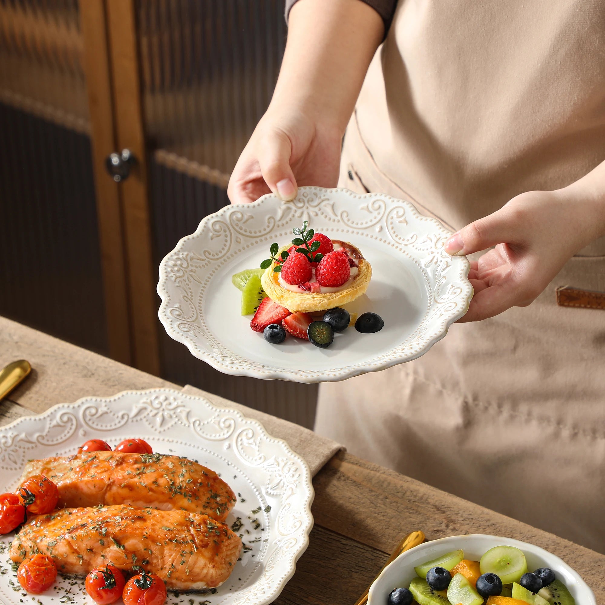 White Relief Stoneware Dinnerware Set