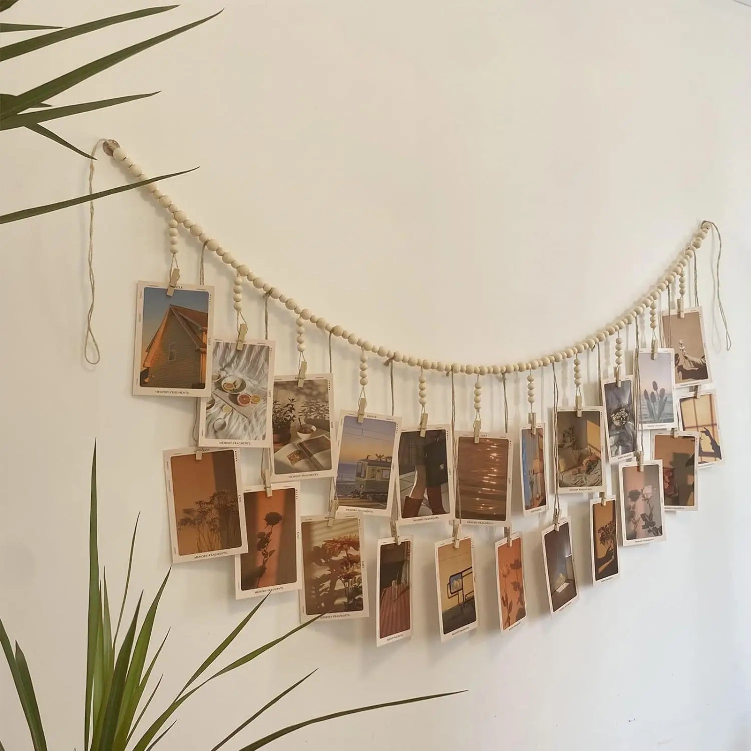 Hanging Photo Display Wooden Bead Garland