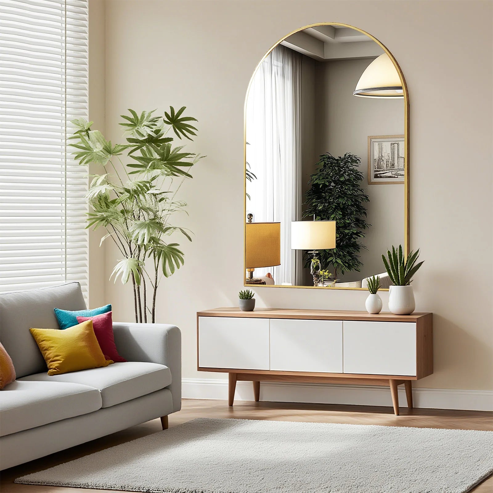 Arched Metal Framed Mirror for Wall