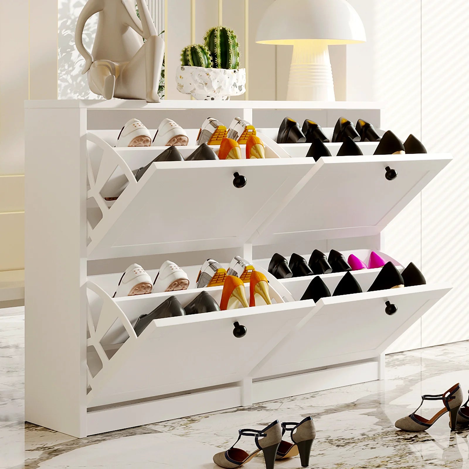 Freestanding Shoe Cabinet with Flip Drawers,