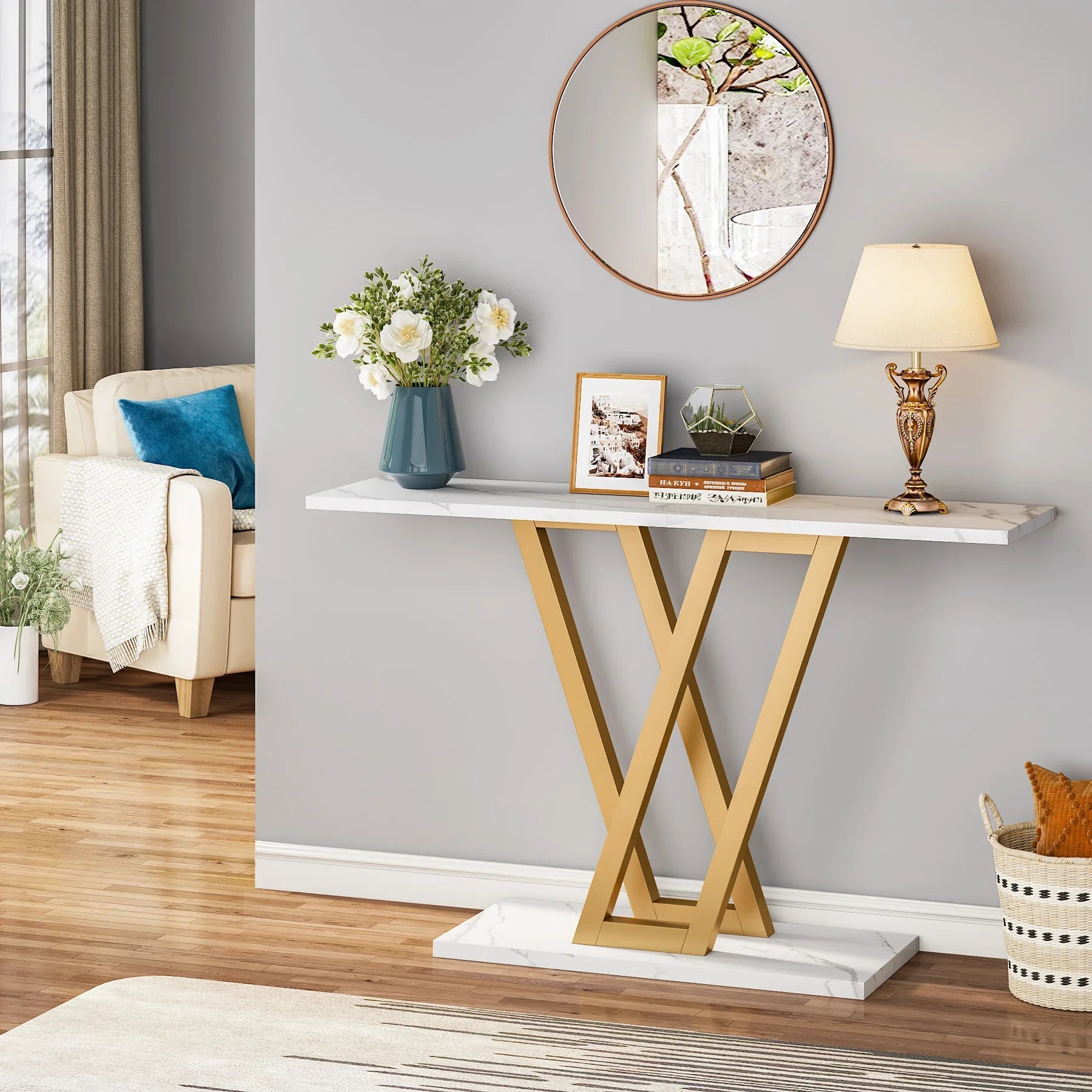 43 Inch Industrial Entryway Console Table