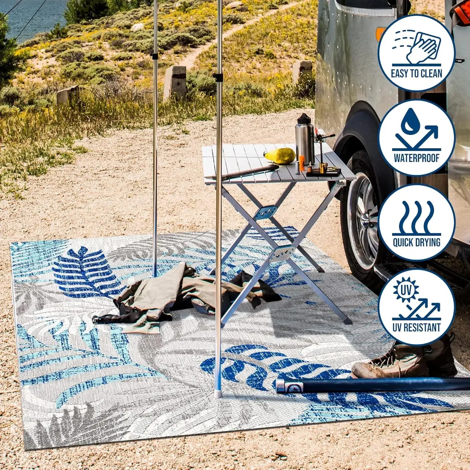 Tropics Palm Leaves Indoor Outdoor Area Rug