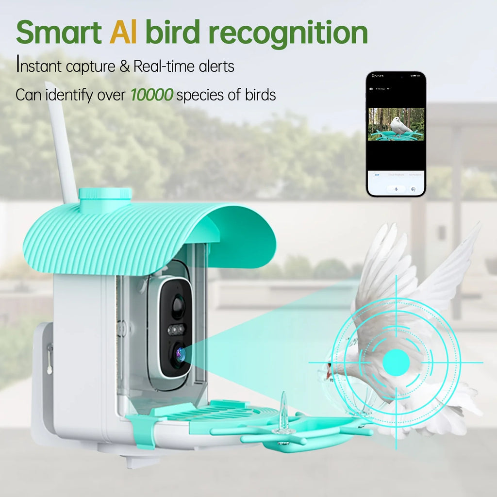 AI Smart Bird Feeder with Camera, Solar Powered,